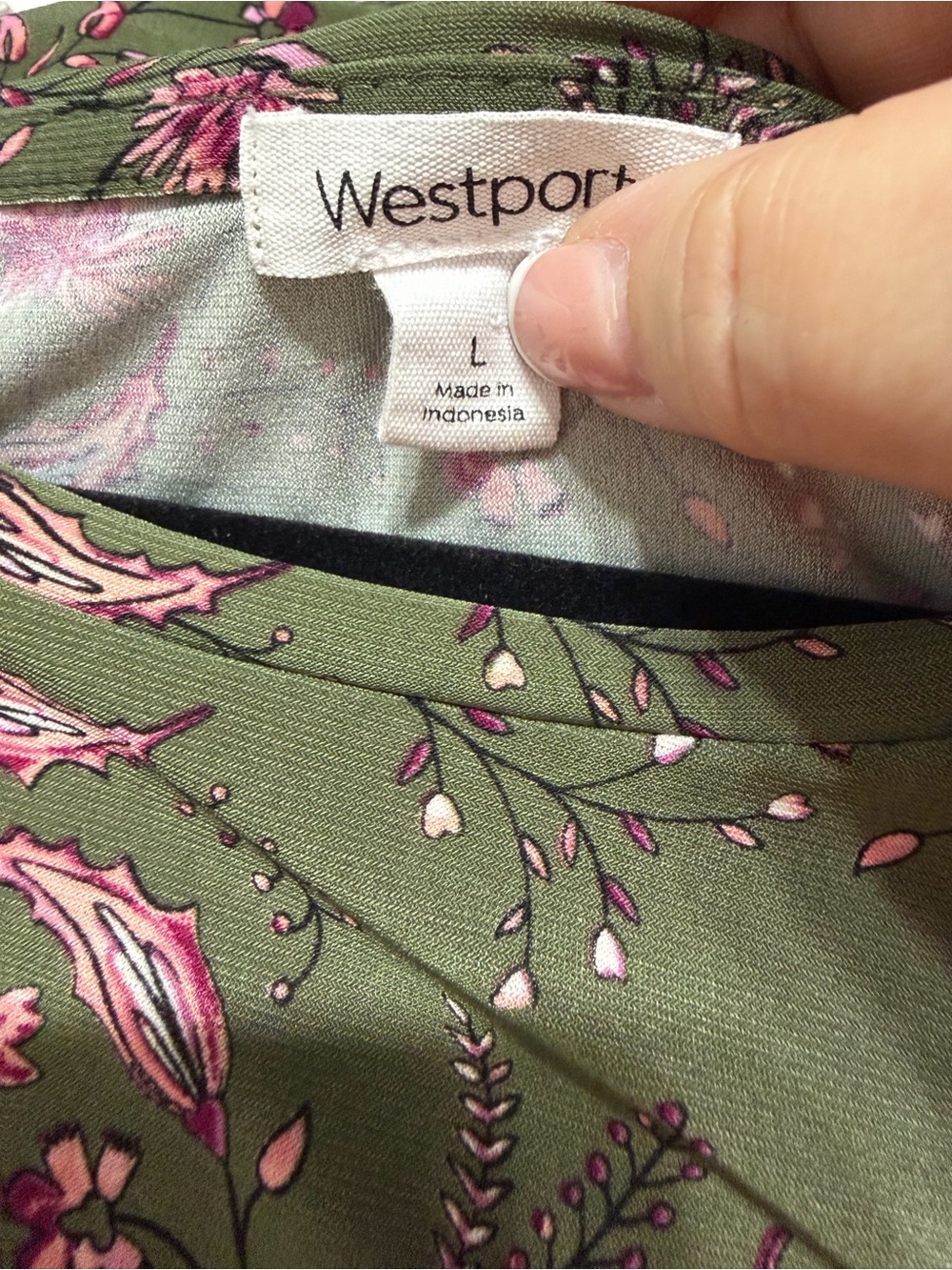 Westport Olive Floral Ruffled-Sleeve Peplum Top - Size L EUC - Picture 9 of 11